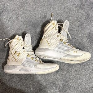 Under Armour Cream and Gold High-Top Sneakers